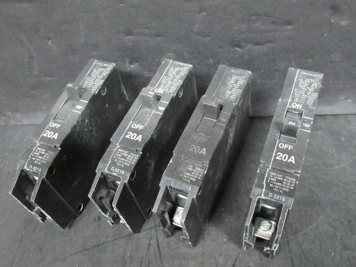 Used GE CIRCUIT BREAKER E11592 TEY 20 AMP 277 VAC SINGLE POLE **LOT OF 4**