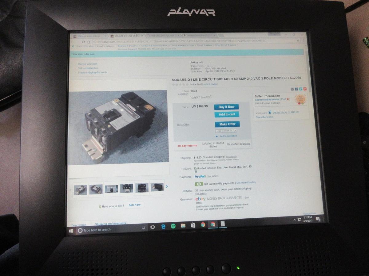 Used PLANAR 17.4IN LCD MONITOR RESISTIVE TOUCH SCREEN 996-0483-00 **WARRANTY**