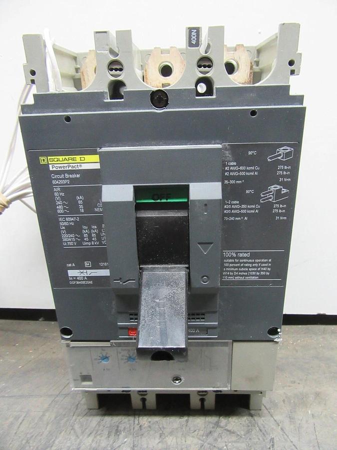 Used SQUARE D POWERPACT CIRCUIT BREAKER 604293P2 400 AMP 3-POLE 600 VAC