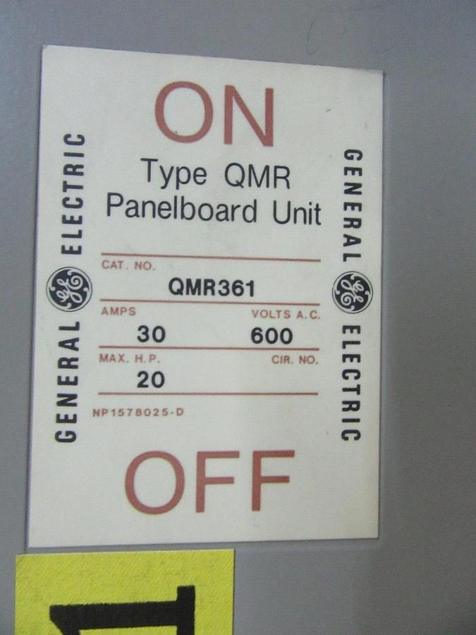 Used GE TWIN QMR PANELBOARD FUSIBLE DISCONNECT QMR361 30 AMP 600 VAC 20 HP