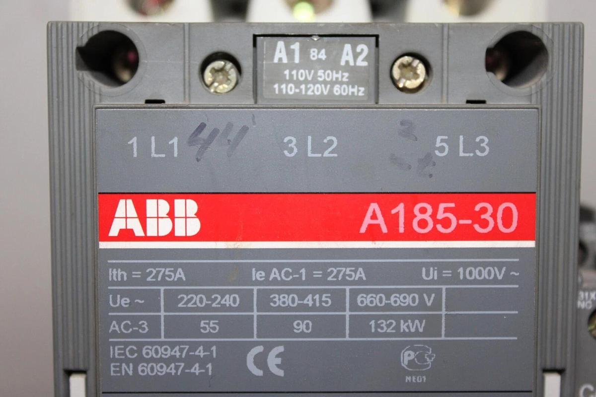 Used ABB CONTACTOR A185-30 250 AMP 600 VOLT 3-POLE 150 HP COIL: 120V