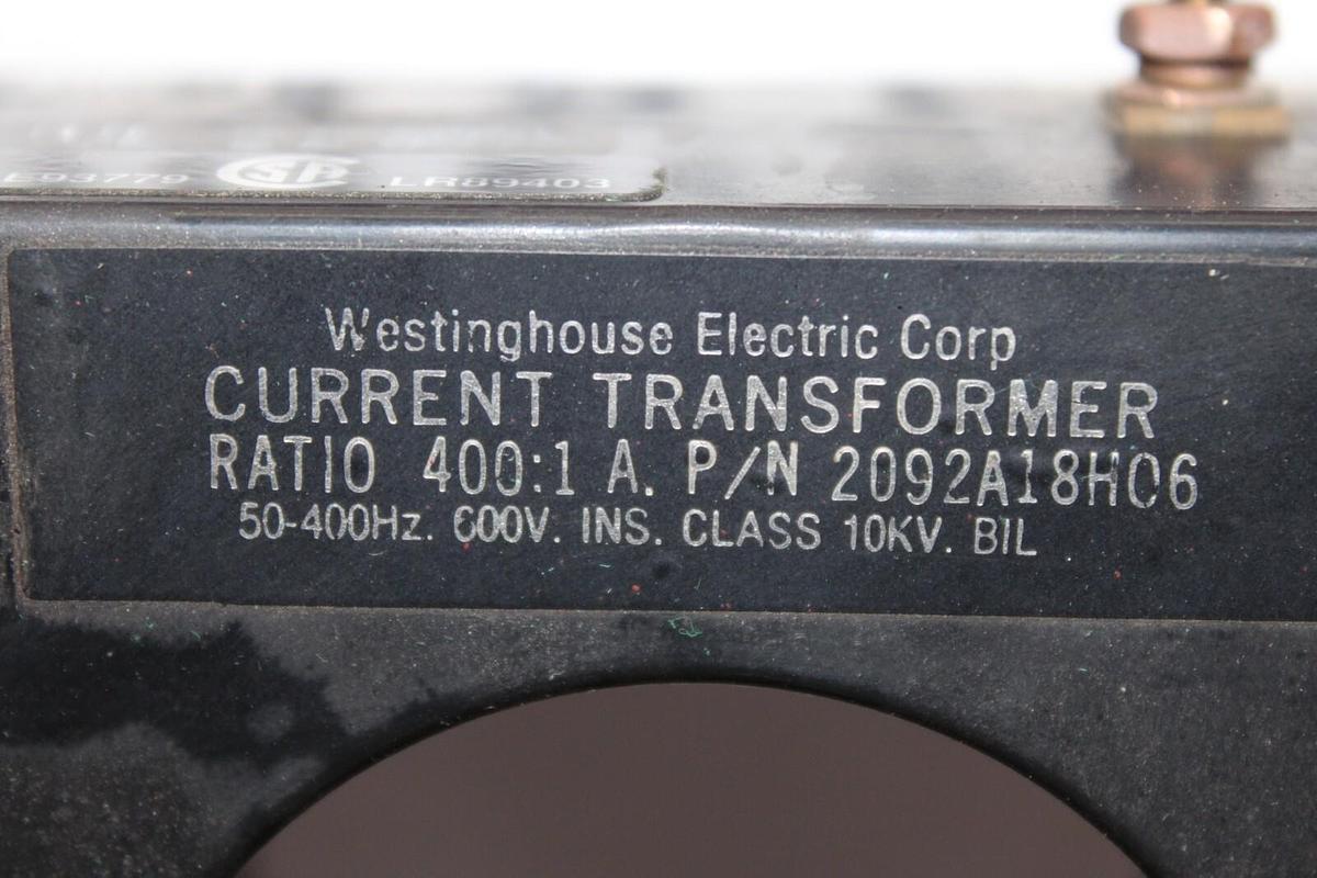 Used WESTINGHOUSE CURRENT TRANSFORMER 180-SHT-401-1 2092A18H06 400:5A 600V 50-400HZ