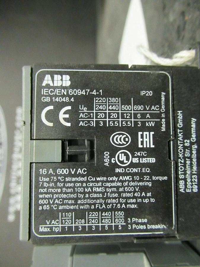Used ABB STARTER B7-30-10 16 AMP 600 VAC 5 HP W/ T16-2.3 MANUAL MOTOR STARTER