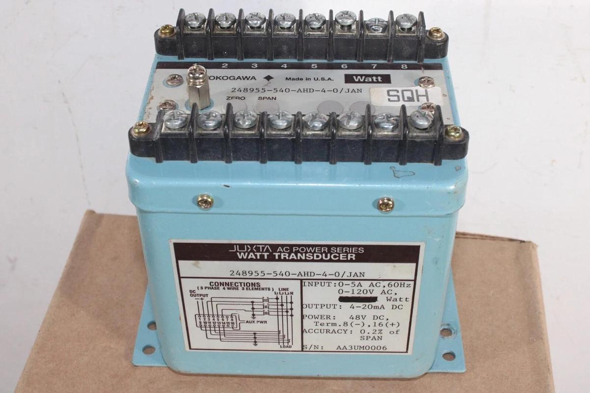 Used JUXTA AC POWER WATT TRANSDUCER 248955-540-AHD-4-0/JAN 120 VAC 20 mA