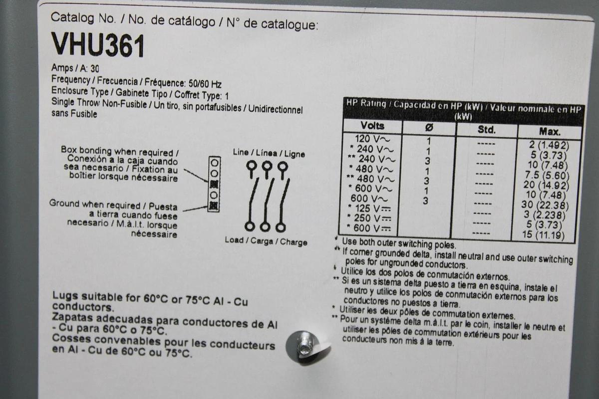NIB SQUARE D VISIPACT HEAVY DUTY SAFETY SWITCH VHU361 30 AMP 600 VAC TYPE 1
