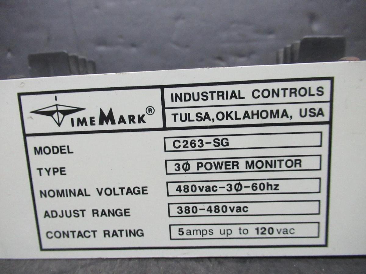 Used TIMEMARK 3-PHASE POWER MONITOR C263-SG 380-480 VAC 3-POLE INPUT: 120 VAC @ 5 AMP