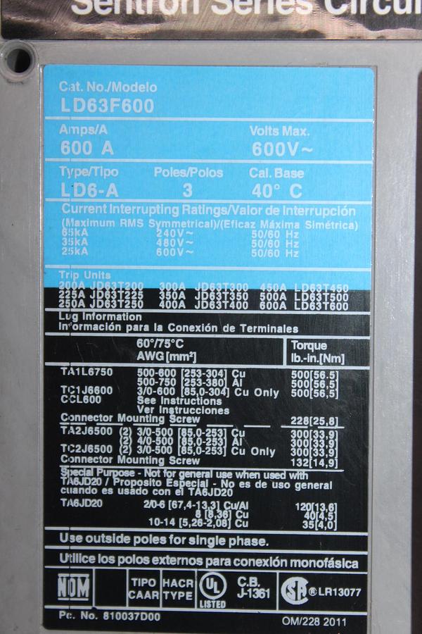 Used ITE CIRCUIT BREAKER KM3F800 800 AMP 600 VAC 3-POLE
