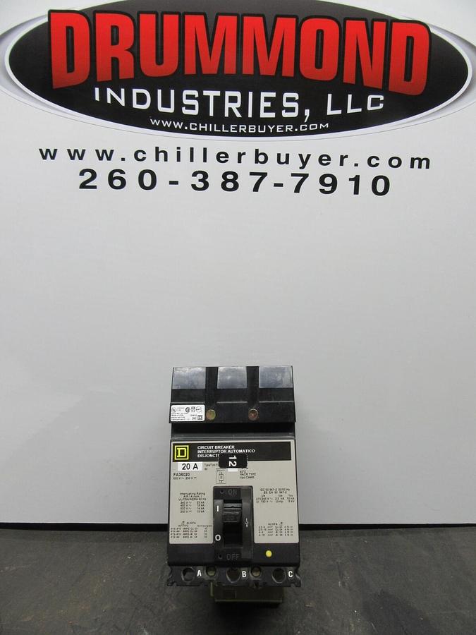 Used SQUARE D I-LINE BREAKER FA36020 20 AMP 3-POLE 600 VAC **WARRANTY INCLUDED**
