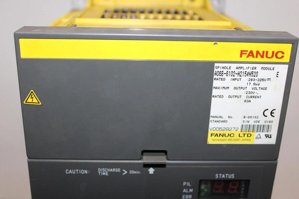 Used FANUC SPINDLE AMPLIFIER MODULE A06B-6102-H215 230 VAC 17.5 kW 63 AMP 325 VDC