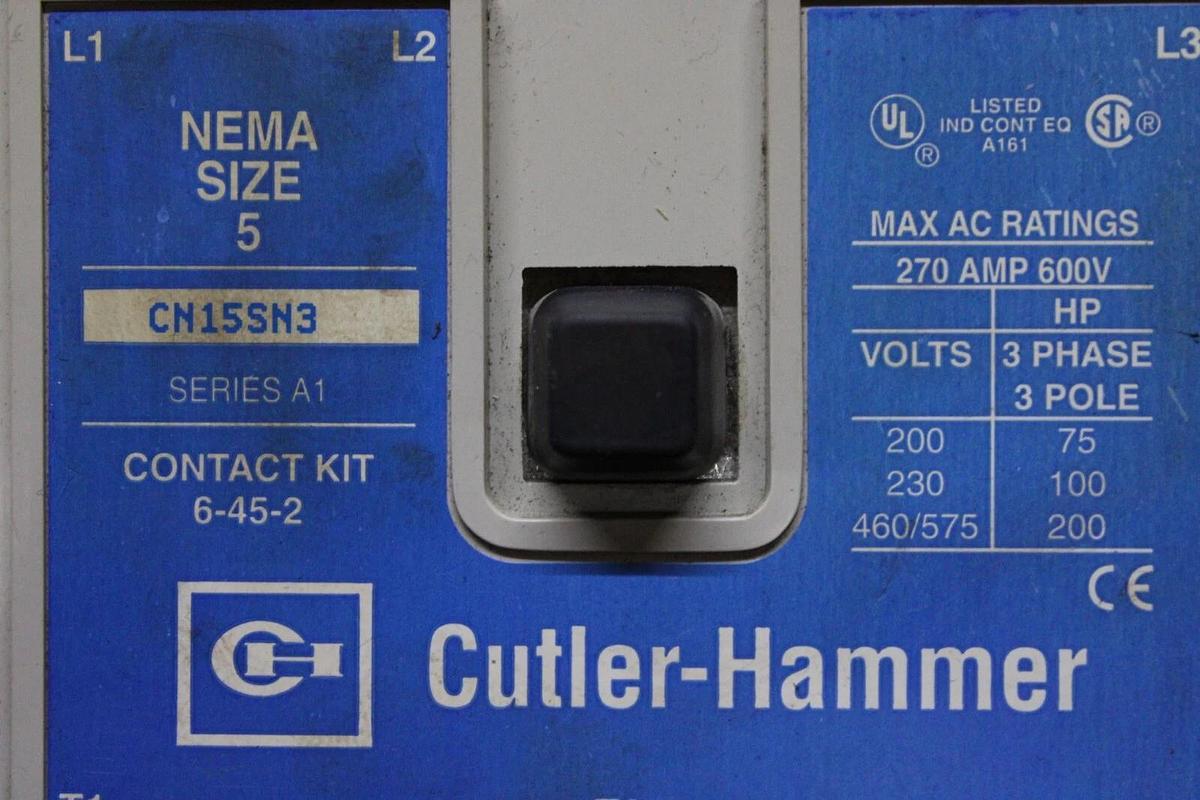 Used CUTLER HAMMER NEMA CONTACTOR CN15SN3 NEMA 5 270 AMP 600 VAC 3-PHASE 200 HP