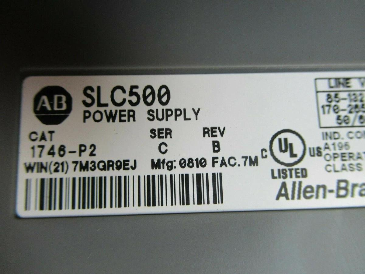 Used ALLEN BRADLEY PLC CHASIS 13 SLOT 1746-A13 W/ SLC500 POWER SUPPLY 1746-P2 REV B