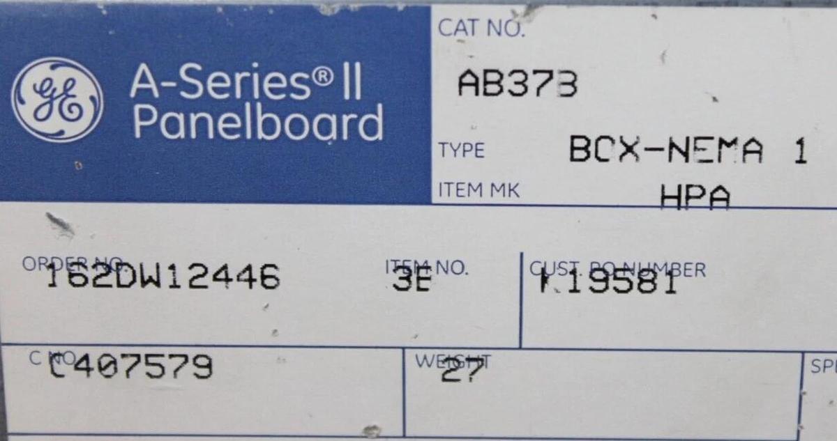 Used GENERAL ELECTRIC SERVICE PANELBOARD AB37B 125 AMP 480Y/277V 3-PHASE NEMA 1