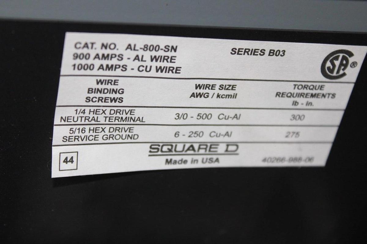 SQUARE D TYPE 1 CIRCUIT BREAKER ENCLOSURE MA1000S W/ MAL369002203 900 AMP