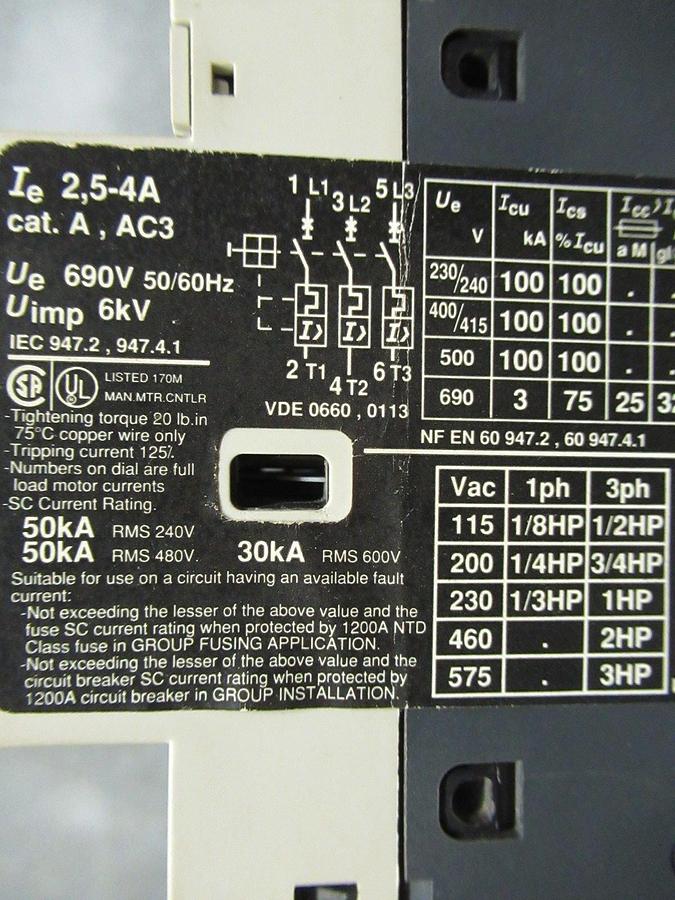 Used TELEMECANIQUE MANUAL MOTOR STARTER GV2-M08 600V 4A 3HP **WARRANTY INCLUDED**