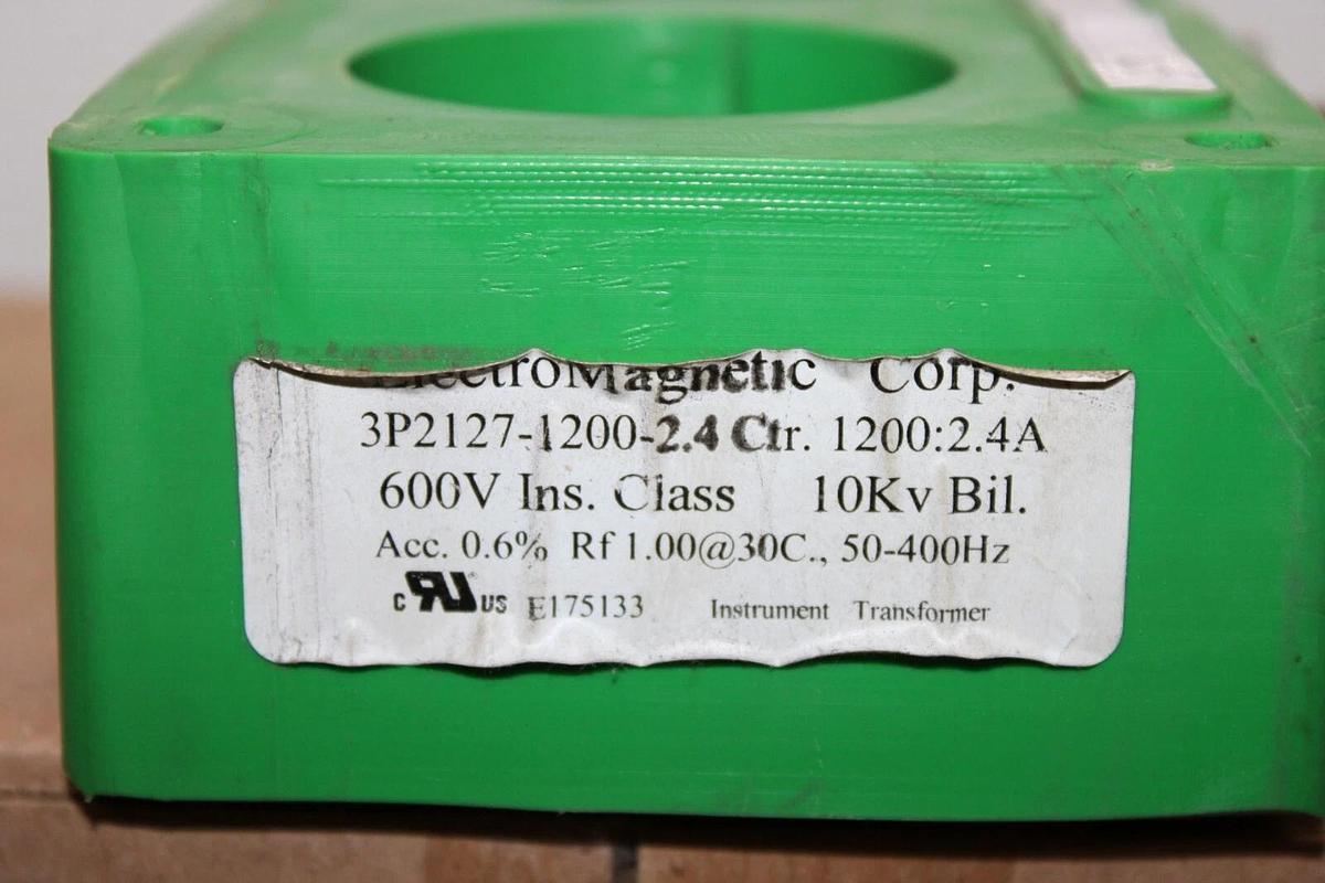 Used ELECTROMAGNETIC CORP CURRENT TRANSFORMER 3P2127-1200-2.4 1200:2.4 AMP 600V
