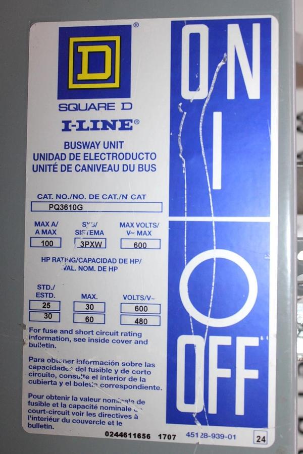 SQUARE D I-LINE BUSSWAY SWITCH UNIT PQ3610G 100 AMP 600 VAC *NEW SURPLUS*