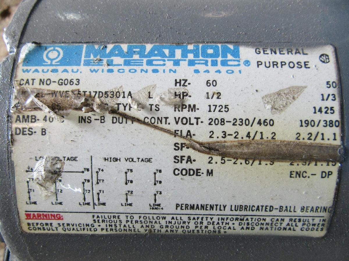 Used OBERDORFER BRONZE GEAR PUMP N991-32 W/ MARATHON NO-G063 MOTOR 0.5HP 460V 3-PHASE