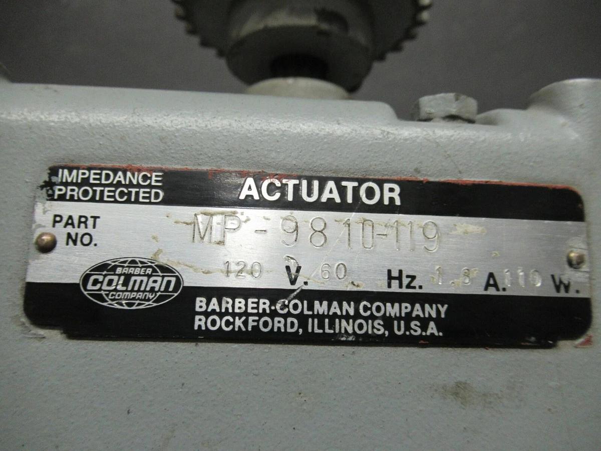 Used BARBER COLMAN HIGH TORQUE ACTUATOR MOTOR MP-9810-119 120 VAC 110 WATTS 1.8 AMPS