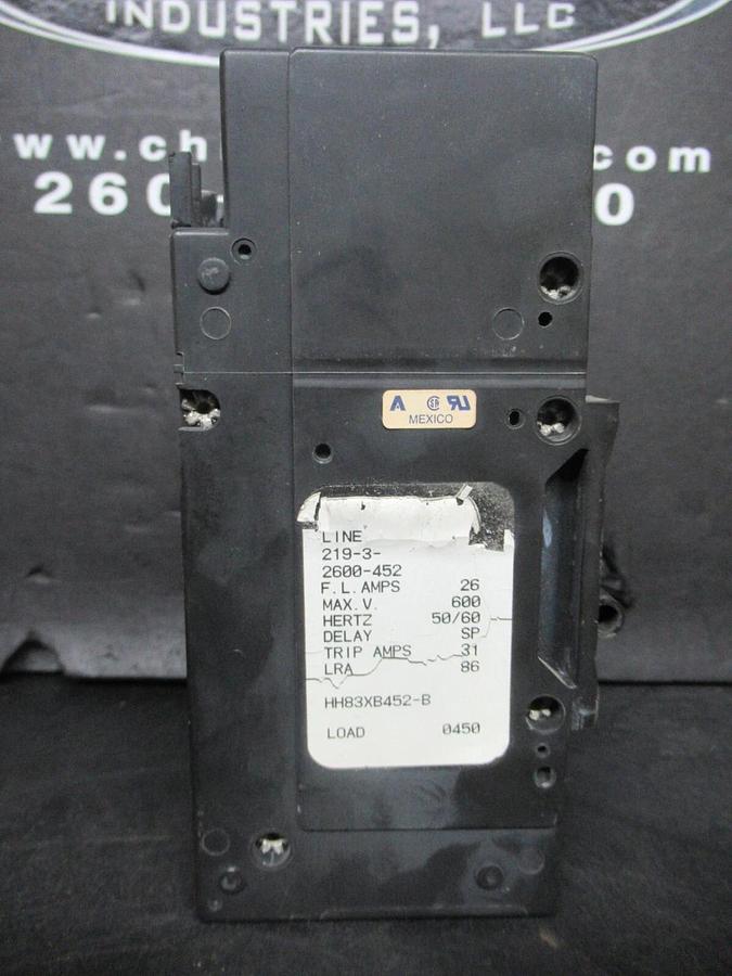 Used AIRPAX 26 AMP 31 TRIP AMPS CIRCUIT BREAKER 600 VAC 219-3-2600-452 HH83XB452-B