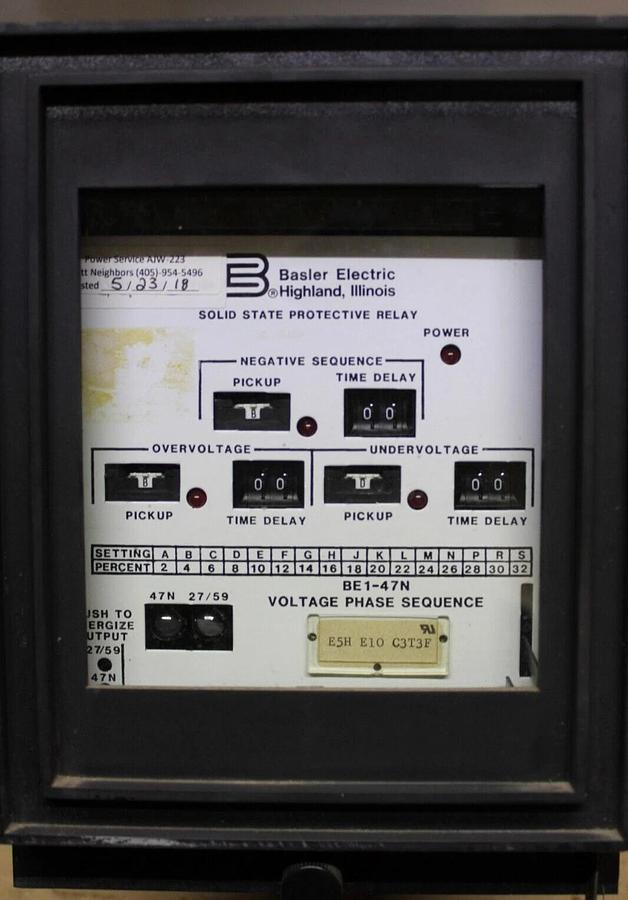 Used BASLER ELECTRIC VOLTAGE PHASE SEQUENCE SOLID STATE PROTECTIVE RELAY BE1-47N