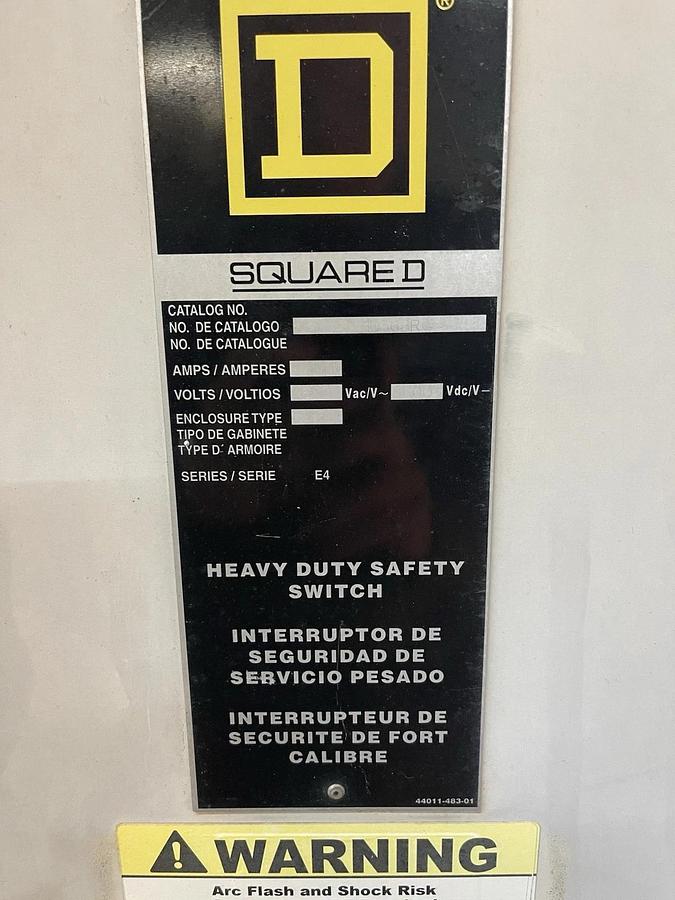 Used SQUARE D HEAVY DUTY SAFETY SWITCH HU368R 1200 AMP 600 VOLT NEMA 3R/5 3-PHASE
