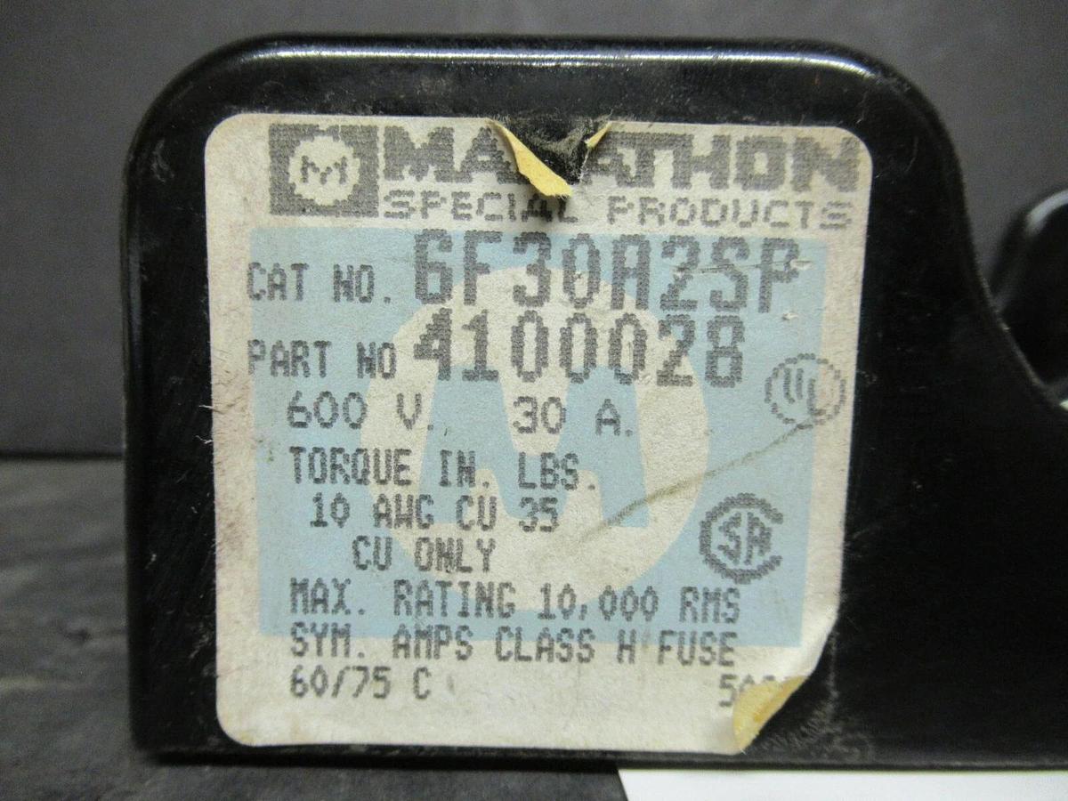Used MARATHON FUSE HOLDER 6F30A2SP FOR 30 AMP 600 V FUSES **WARRANTY**