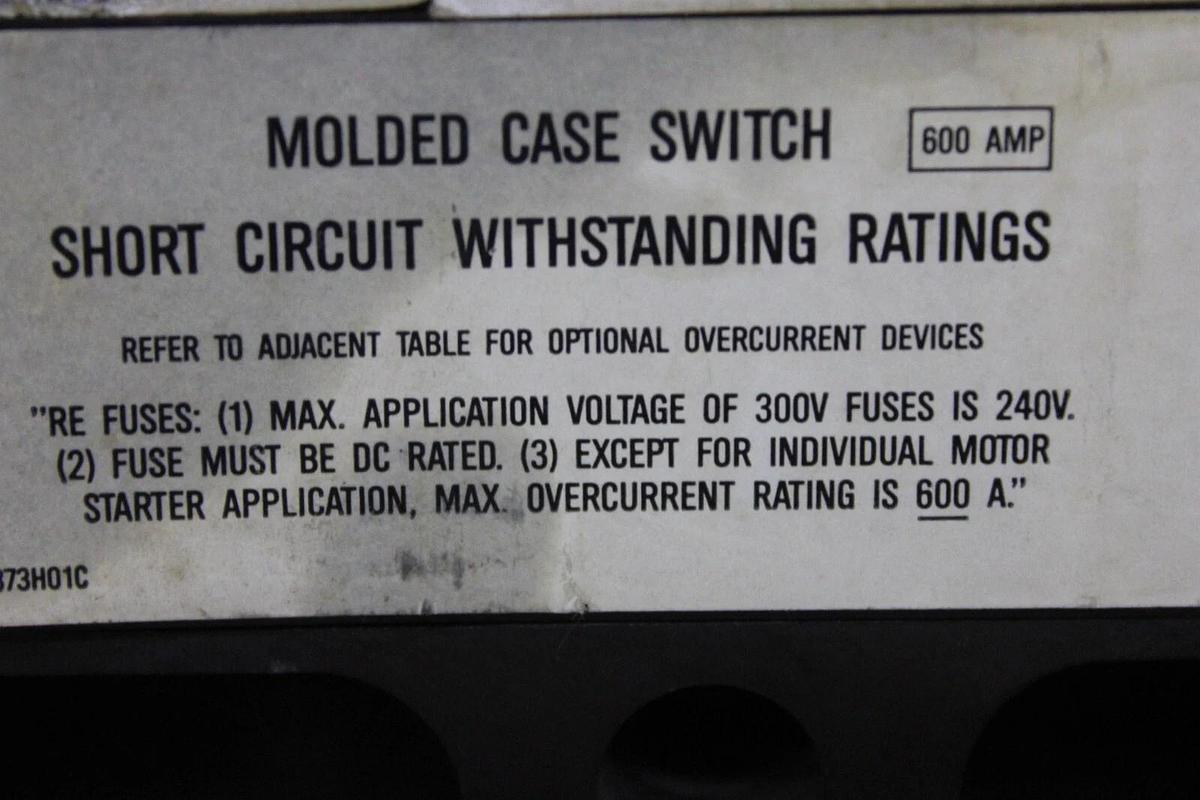 Used WESTINGHOUSE MOLDED CASE SWITCH LC3600WK 600 AMP 3-POLE 600 VAC **WARRANTY**