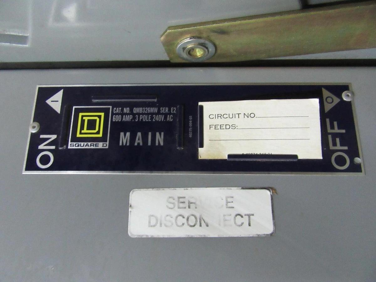 Used 600 AMP MAIN SQUARE D FUSIBLE INSERT PANELBOARD SWITCH QMB326MW SER E2 240 VAC