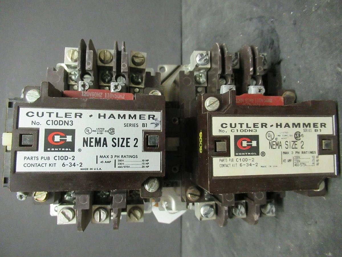 Used CUTLER HAMMER CONTACTOR C10CDN3 SER. B1 45 AMP 600 VAC 25 HP NEMA SIZE: 2