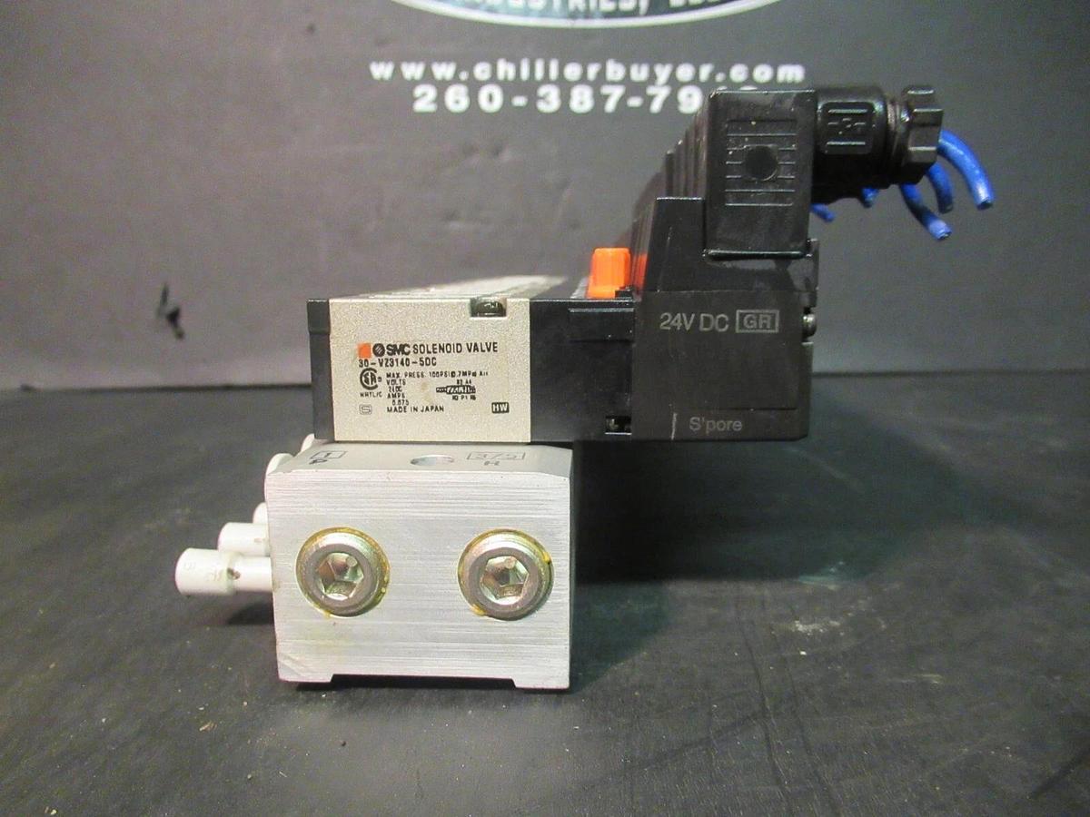 Used SMC SOLENOID VALVE BANK AND MANIFOLD 30-VZ-3140-5DC 24 VDC 0.075 AMP