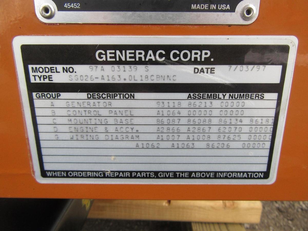 Used 25 KW GENERATOR GENERAC NATURAL GAS LP PROPANE 120/240V 1 PH SG025 793 HRS VIDEO