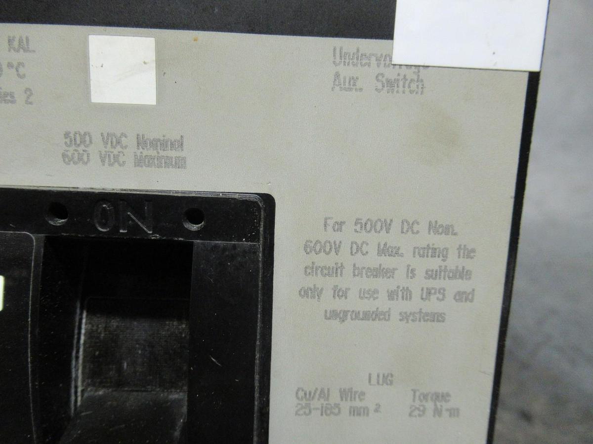 Used SQUARE D DC BREAKER KHL3622522DC2315 225 AMP 600 VDC W/ UVR TRIP & AUX SWITCH