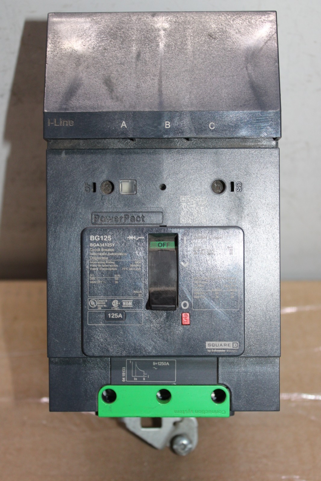 Used SQUARE D POWERPACT I-LINE CIRCUIT BREAKER BGA34125Y 480/277V 125A 3-POLE