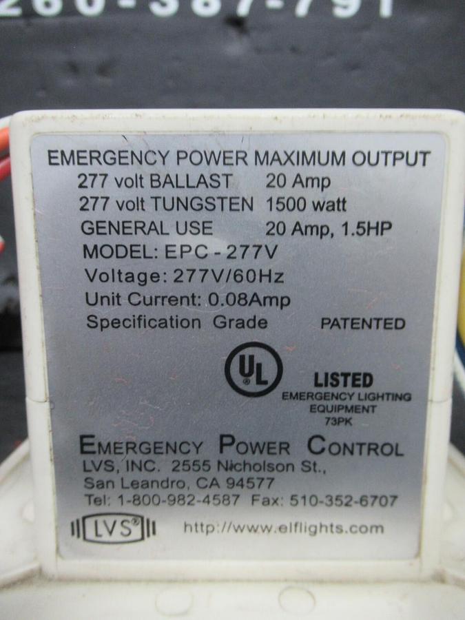 Used LVS EMERGENCY POWER CONTROL EPC-277V 277 VAC 20 AMP 1500 WATT **WARRANTY**