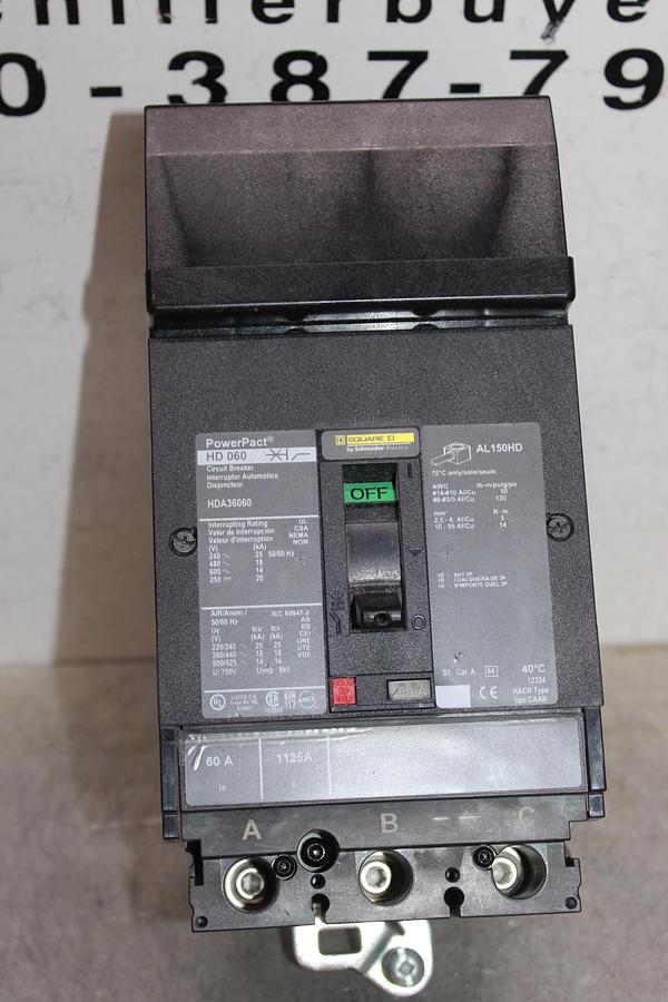 Used SQUARE D I-LINE CIRCUIT BREAKER FA34060 60 AMP 600 VAC 3-POLE