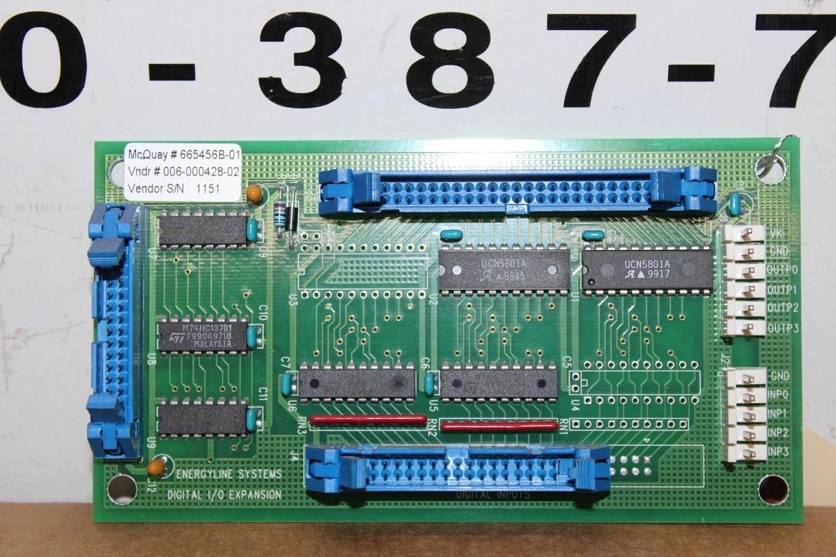 Used MCQUAY ENERGYLINE DIGITAL I/O CIRCUIT BOARD 665456B-01 006-000428-02 REV. C