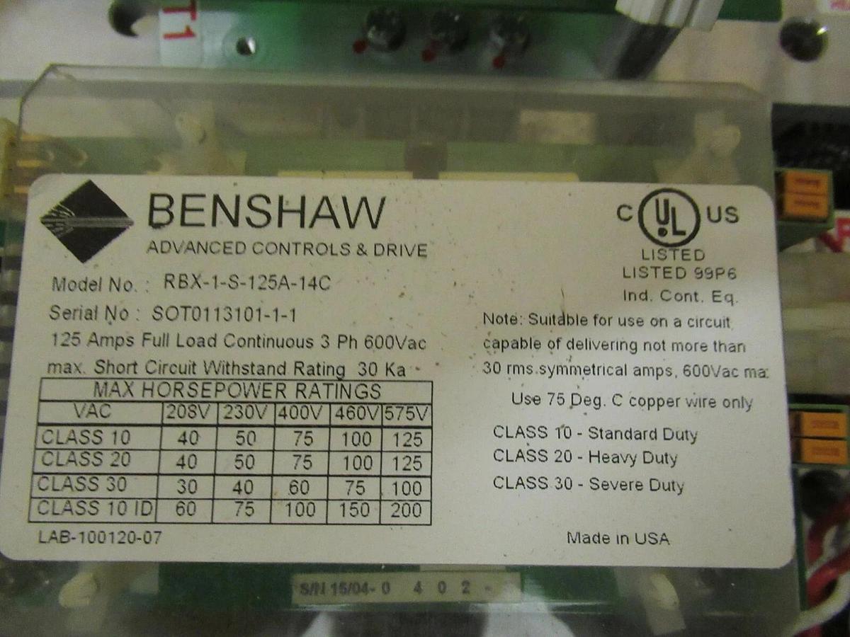 Used BENSHAW VARIABLE SPEED DRIVE RBX-1-S-125A-14C 125 AMP 3 PHASE 600 VAC 100 HP