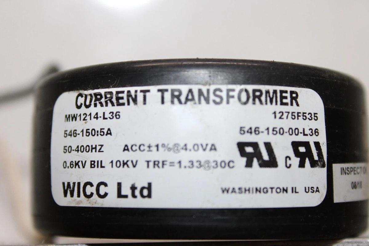 Used WICC CURRENT TRANSFORMER MW1214-L36 546/150:5 50-400HZ 4VA 1275F535