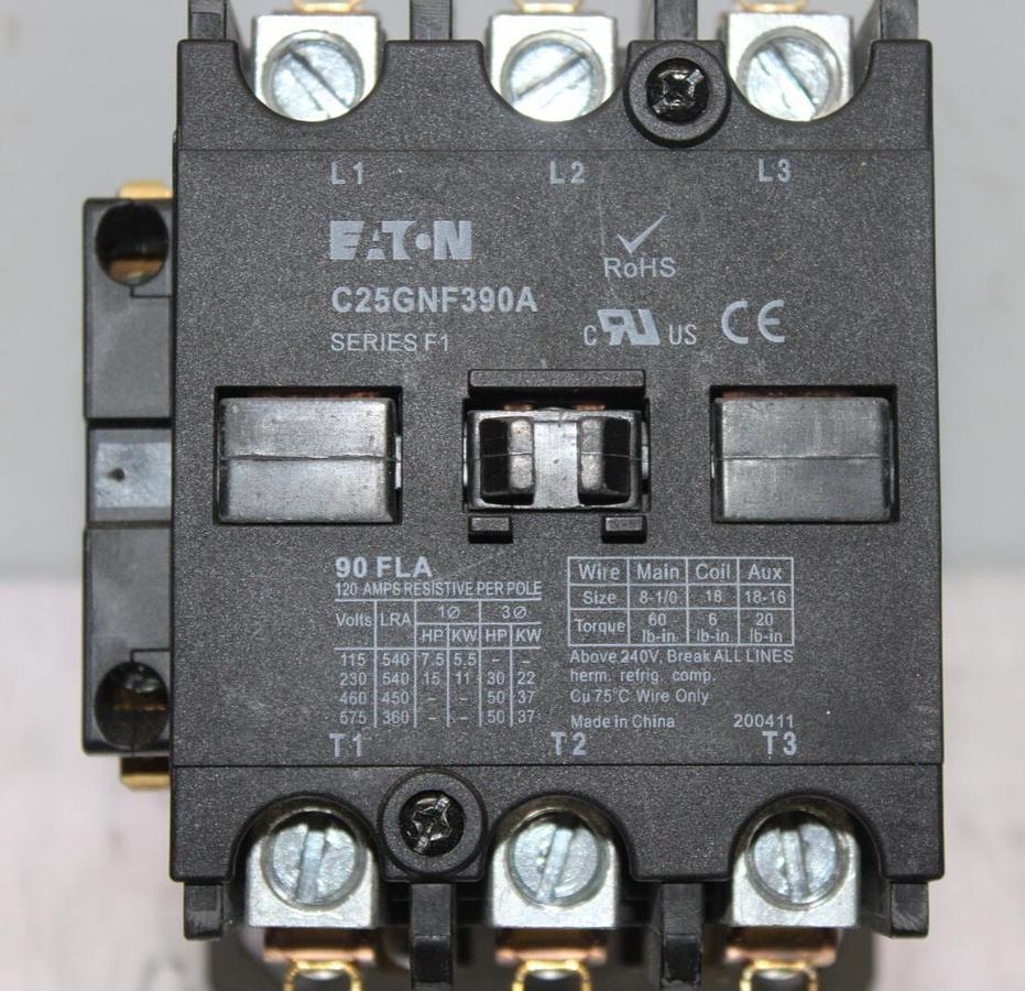 Used EATON CONTACTOR C25GNF390A 90 AMP 600 VOLT 50 HP 37 KW 3-PHASE 3-POLE