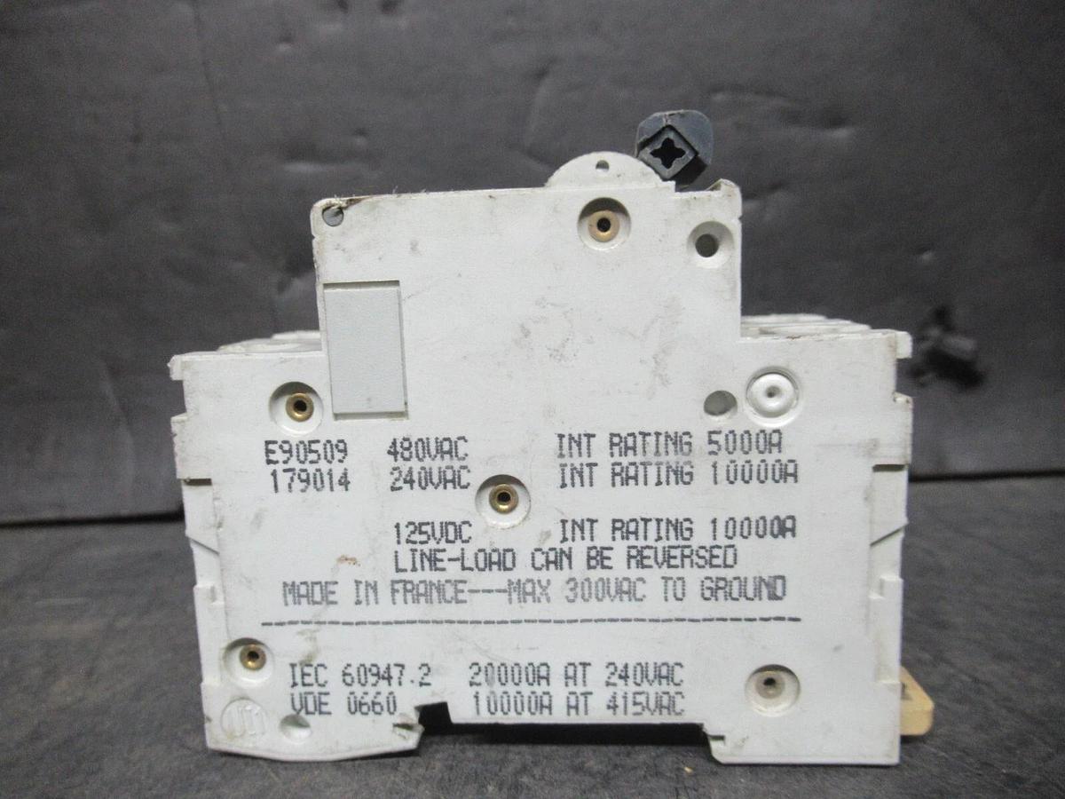 Used MERLIN GERIN THREE POLE BREAKER 24522 MULTI 9 C60N 10A-TYPE D 480 VAC