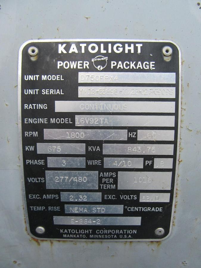 Used 675 / 750 KW KATOLIGHT GENERATOR HEAD 10 LEAD RE-CONNECTABLE 277/480 V D750FRX4