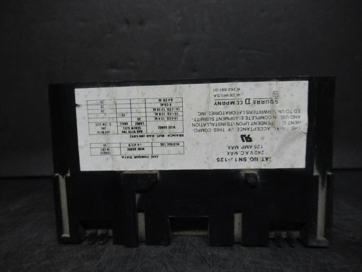 Used SQUARE D NEUTRAL ASSEMBLY FOR CIRCUIT BREAKERS SN12-125 240 VAC 125 AMP