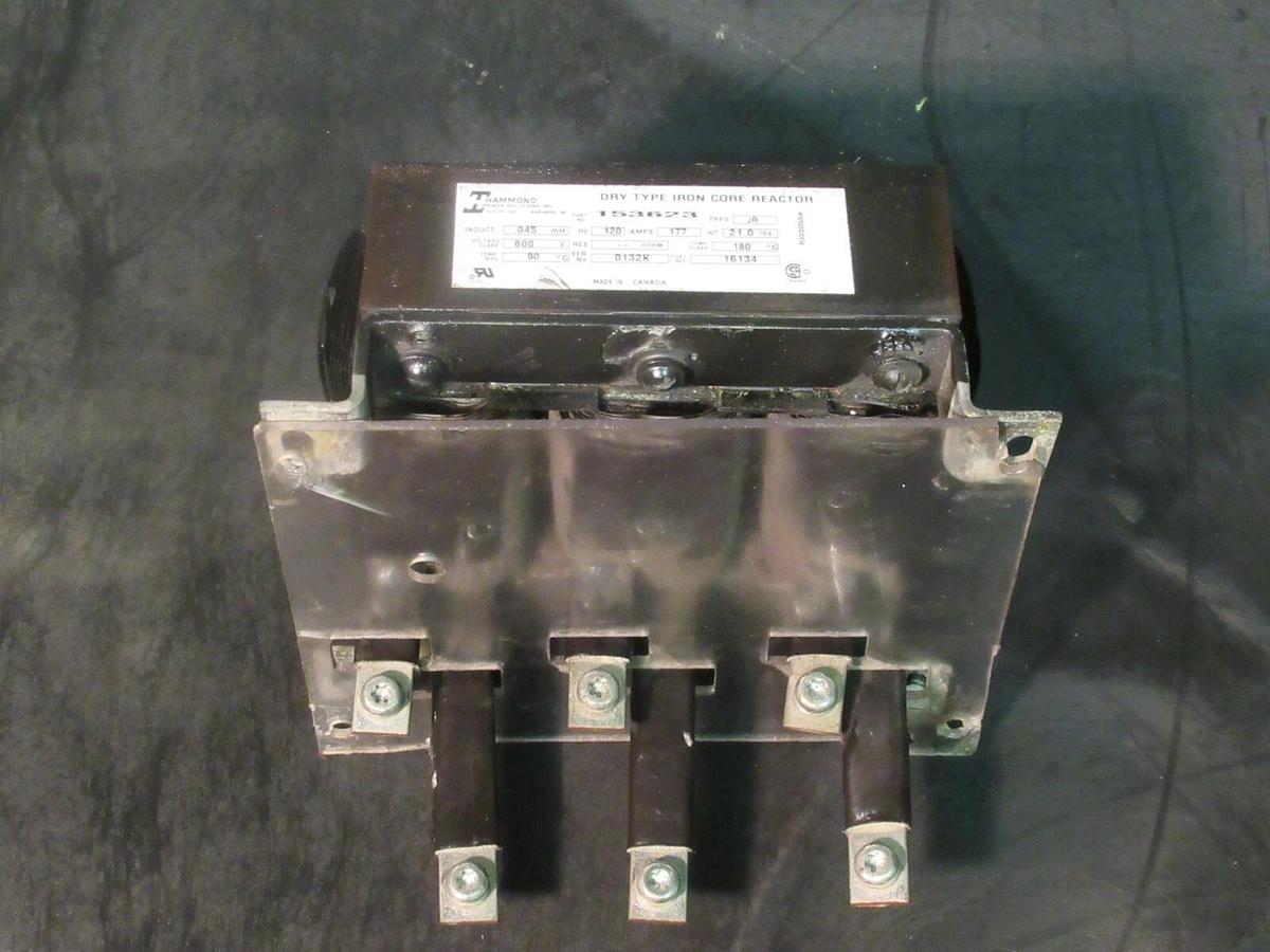 Used HAMMOND DRY TYPE IRON CORE LINE REACTOR 153623 169 AMPS .045 mH INDUCT 600 V JR