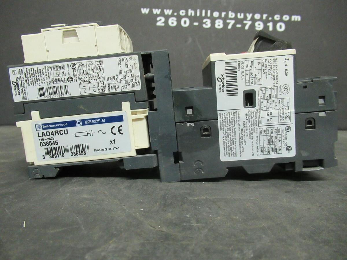 Used TELEMECANIQUE CONTACTOR LC1D09 600 VAC 25 AMP W/ GV2ME10 MANUAL MOTOR START