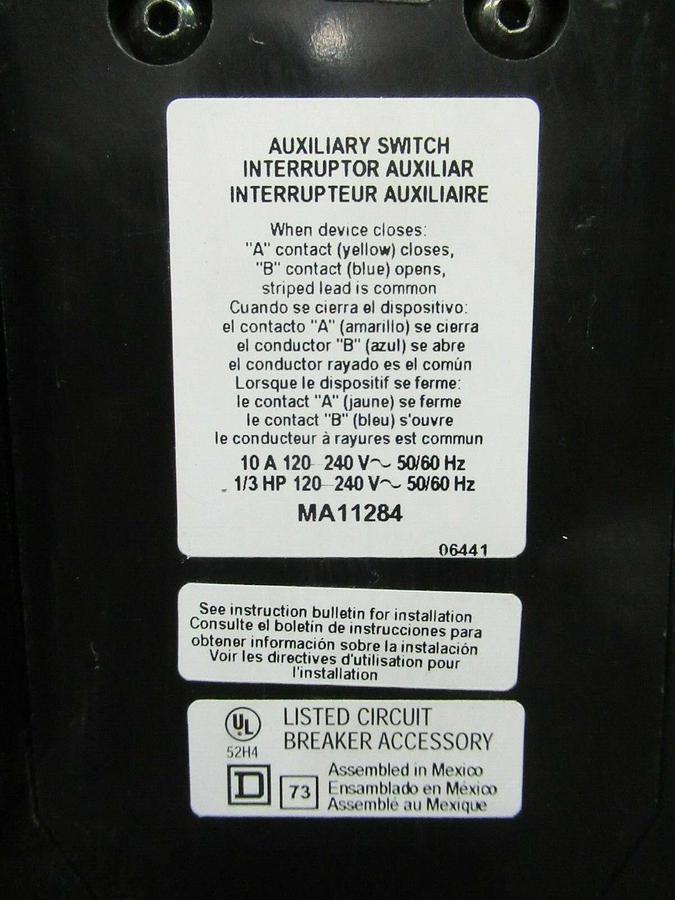 Used 450 AMP SQUARE D BREAKER 519568P15 600 VDC 3 POLE W/ AUXILIARY SWITCH & UVR