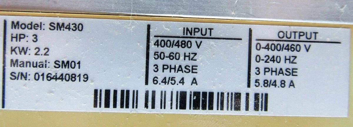 Used LENZE AC TECH VARIABLE AC DRIVE SM430 SCM I/O CONTROL 480 VOLT 3 HP 2.2 KW