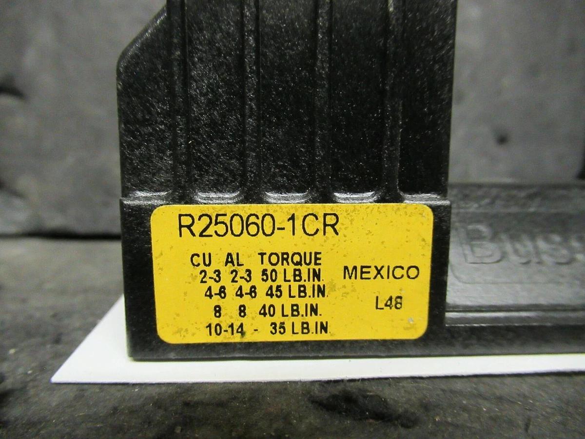 Used 60 AMP BUSS R25060-1CR 1 POLE CLASS R FUSEHOLDER BLOCK 240 VAC 200K RMS SYM AMPS