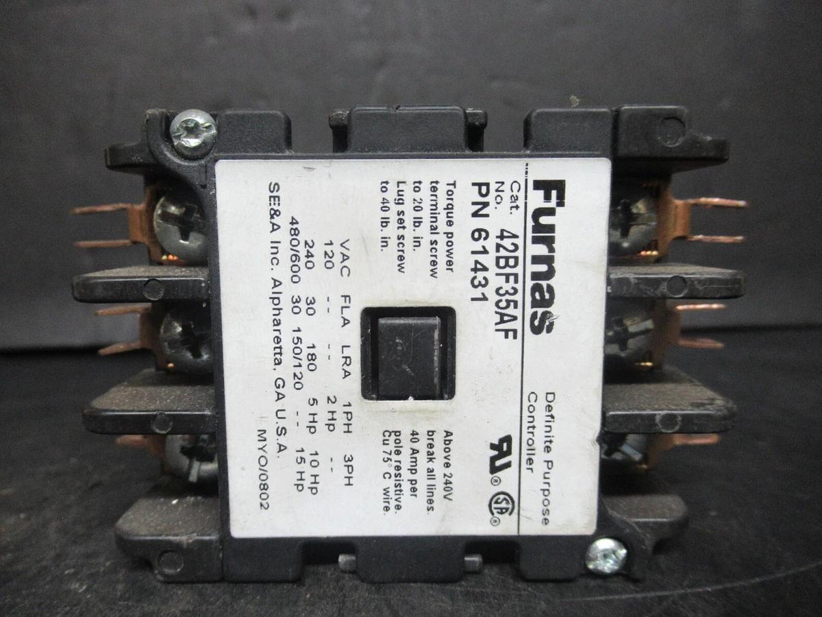 Used FURNAS CONTACTOR 42BF35AF 30 AMP 40 A RES 600 VAC 3-POLE 15 HP **WARRANTY**
