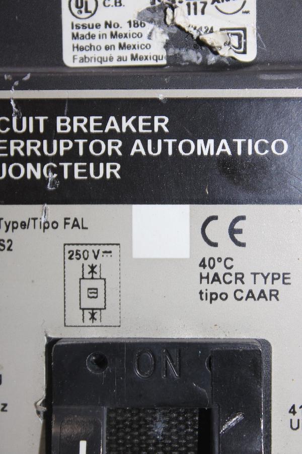 Used SQUARE D I-LINE CIRCUIT BREAKER FH26020BC SERIES 2 20 AMP 600 VAC 2-POLE