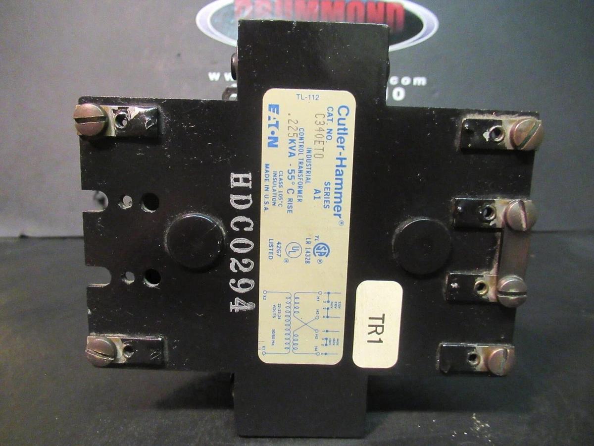 Used 0.225 KVA (225 VA) CUTLER HAMMER TRANSFORMER C340ET0 SER. A1 240/480 VAC